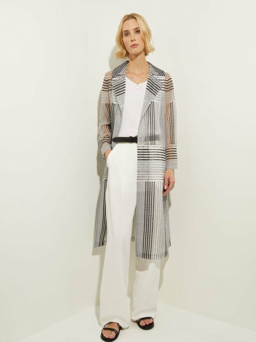 Clothing Misook  | Embroidered Stripe Sheer Organza Duster Black/White