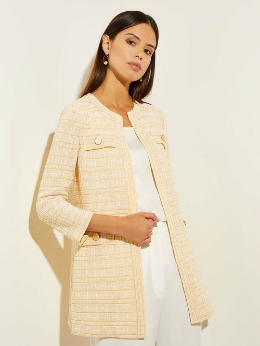 Clothing Misook  | Button Detail Tweed Knit Jacket Pale Gold