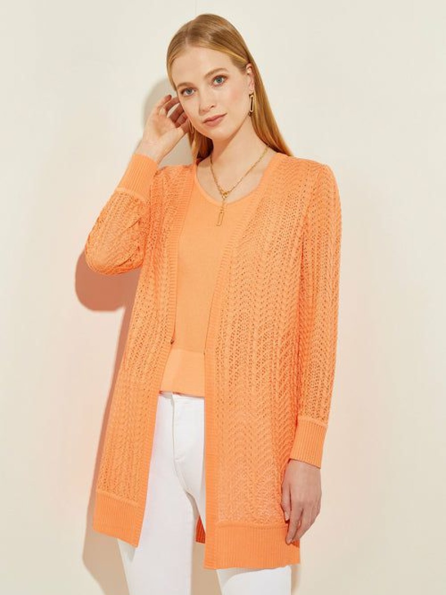 Clothing Misook  | Contrast Trim Relaxed Knit Jacket Citrus Blossom