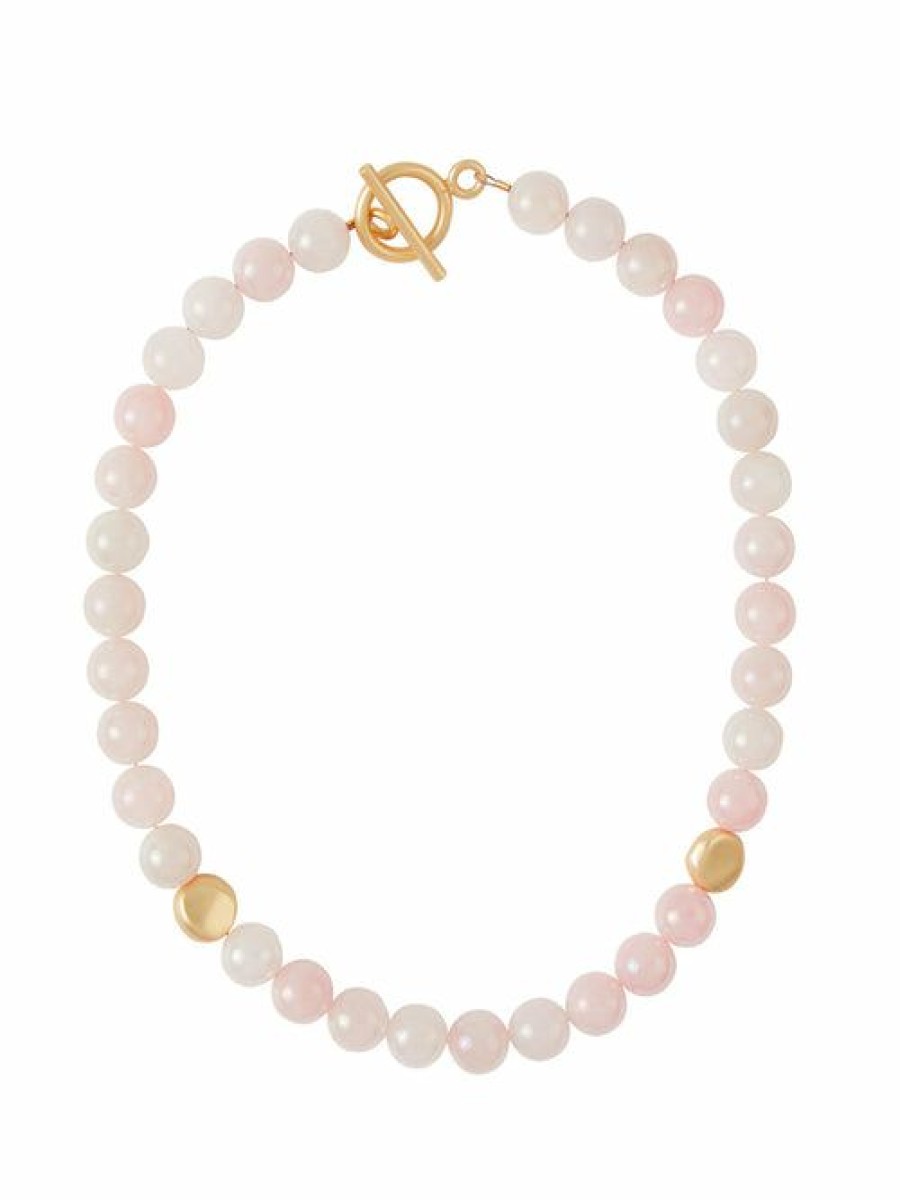 Accessories Misook  | Glazed Rose Quartz Bead Toggle Closure Necklace Gold/Rose